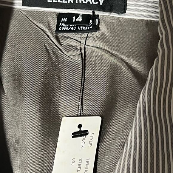 NWT Ellen Tracy Grey White Pinstripe Cotton Blend Jacket Blazer Womens 14 $448 - Picture 8 of 8